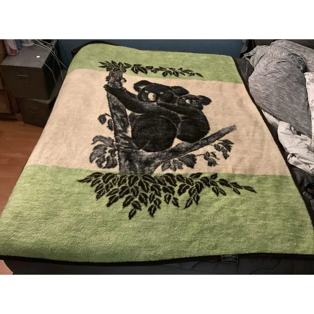 Vtg Biederlack Koala Bear Acryl Velours Blanket West GERMANY Double sided 57x74